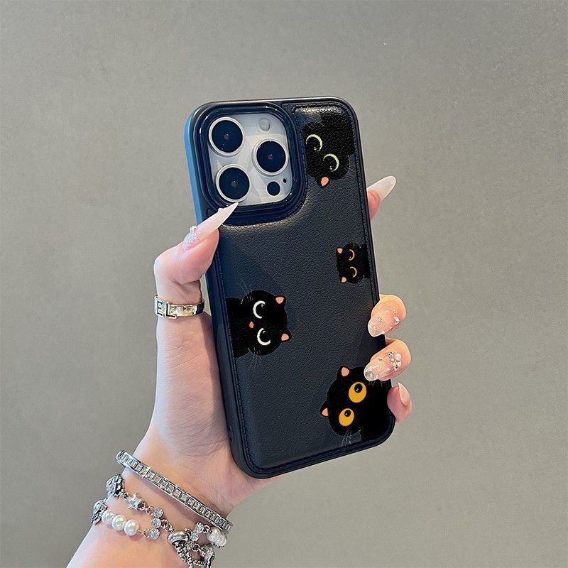 Милый котенок подходит для чехла на мобильный телефон Apple 17 iphone16pro15/14 противоударный 13 полноразмерный 12 кожаный узор большие отверстия