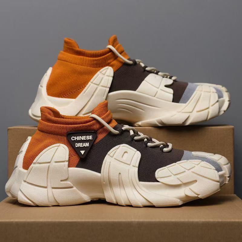 2025 spring new men's shoes lazy breathable mesh one pedal dad elastic socks casual shoes fashion trendy shoes