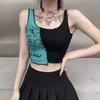 Летний новый ретро-персонаж, цветной принт, сращивание, облегающий, с высокой талией, утягивающий, короткий, маленький жилет-халтер для женщин