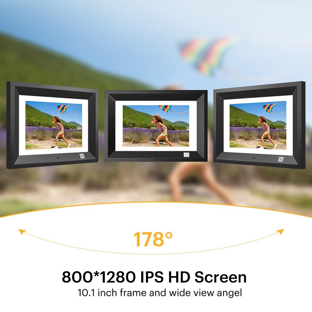 KODAK Wooden Digital Photo Frame with Remote IPS HD Auto Wall Programmable Auto Enjoy Your Precious Moments with Black 10.1-inch Control, Screen