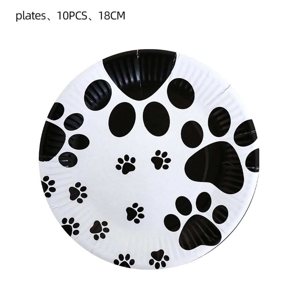 Foreign Trade Black Dog Paw Party Supplies Birthday Disposable Knives, Forks And Spoons Tableware Paper Towels Paper Cups Dinner Plate Pennant