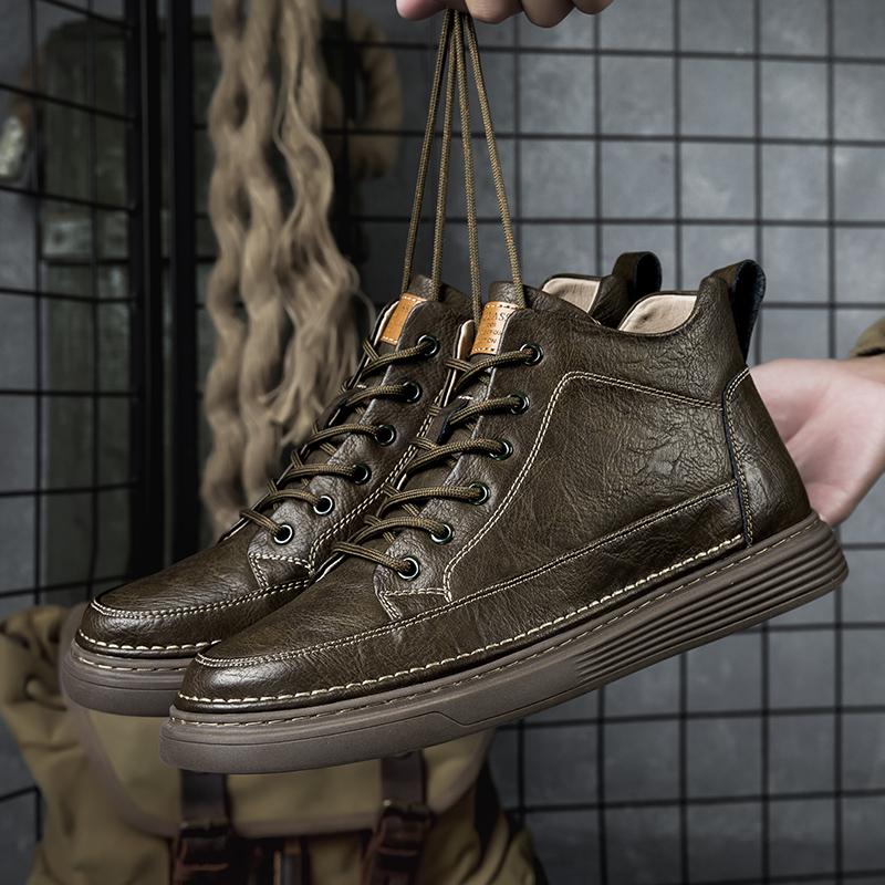 FashionSpring Autumn Mens Genuine Leather Ankle Boots Black Sneakers High Top Skate Shoes Men Casual Footwear Handmade Luxury Boots Man