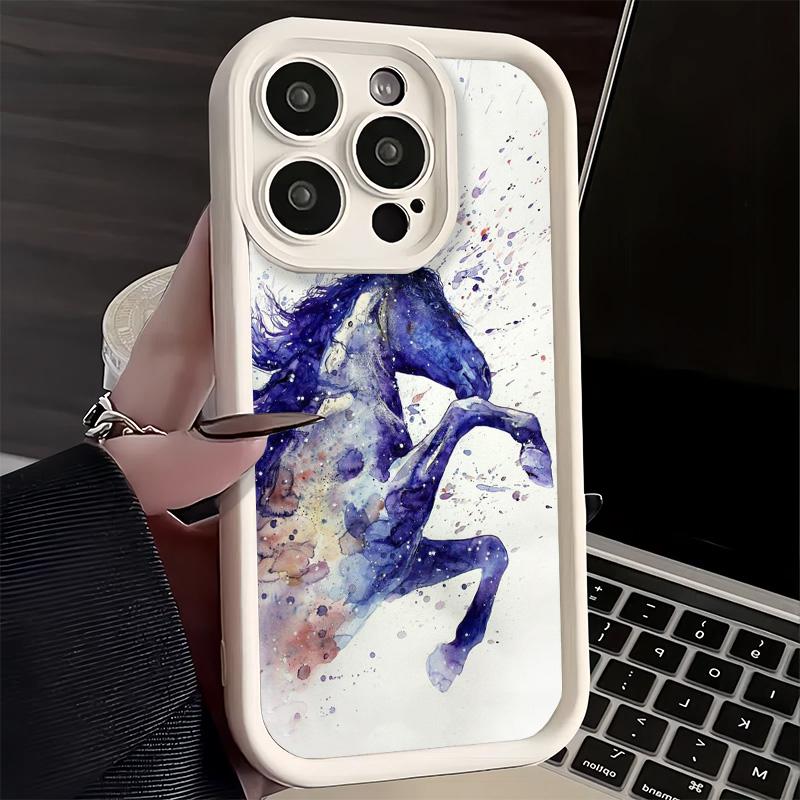 Чехол для телефона iPhone 17 Air 16E 15 16 Pro Max Масляная живопись Лошадь Чехол 14 Plus 13 12 Mini Мягкий силиконовый Fundas