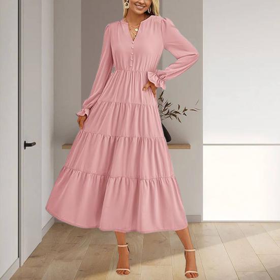 Весеннее платье с плиссированным подолом в стиле пэчворк, А-силуэт, большое свободное платье миди с V-образным вырезом, длинными рукавами-фонариками, струящееся платье с высокой талией, однотонное платье для свиданий