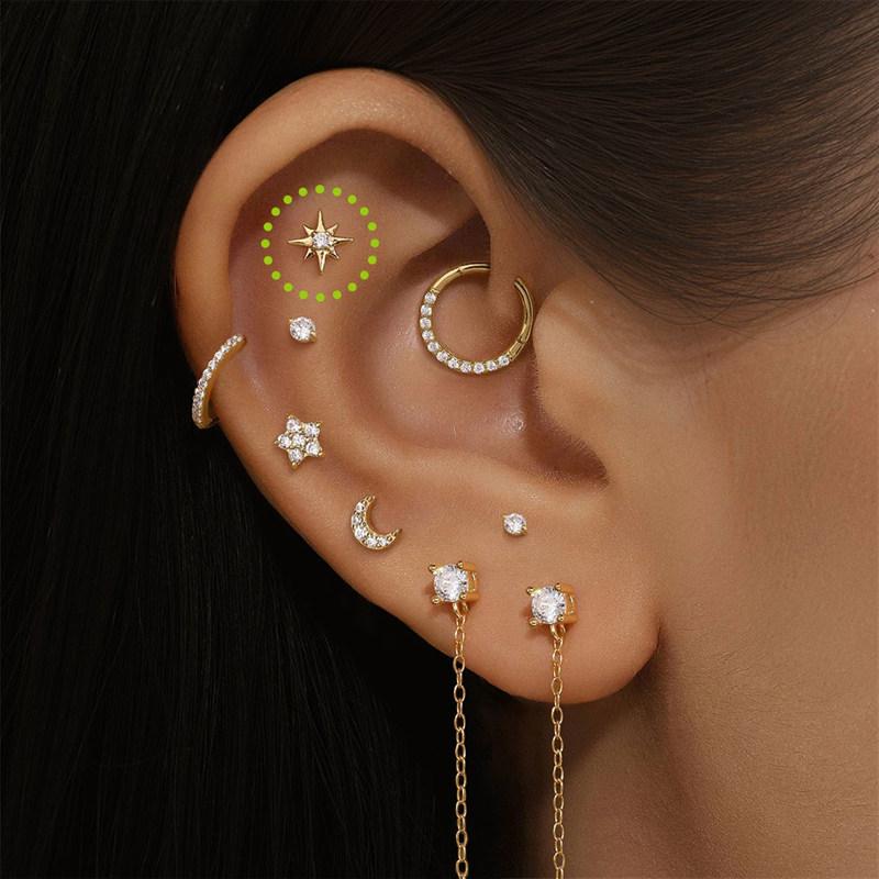 Clover Internally Threaded Stud Earrings 18K Gold Diamond Cartilage Ear Jewelry Body Piercing Jewelry High Quality Customizable