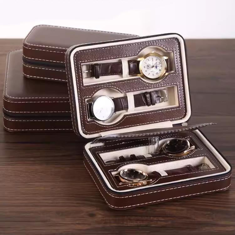 Portable PU Leather Watch Box Display Case Storage Travel Watch Organizer Holder Zipper Exquisite Durable Men Women