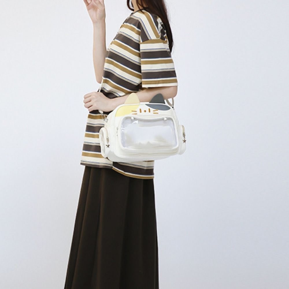 Преппи Стиль Милый Кот Итабаг JK Каваи Y2K Сумка через Плечо Креативная Сумка с Прозрачным Карманом Для Улицы