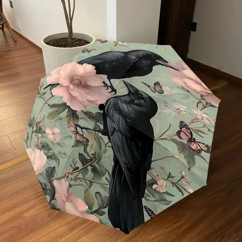 1PC Crows Flowers Umbrella-8-Rib Reinforced, Automatic Open, Lightweight & Durable, Fashion Accessory for Outdoor-D381