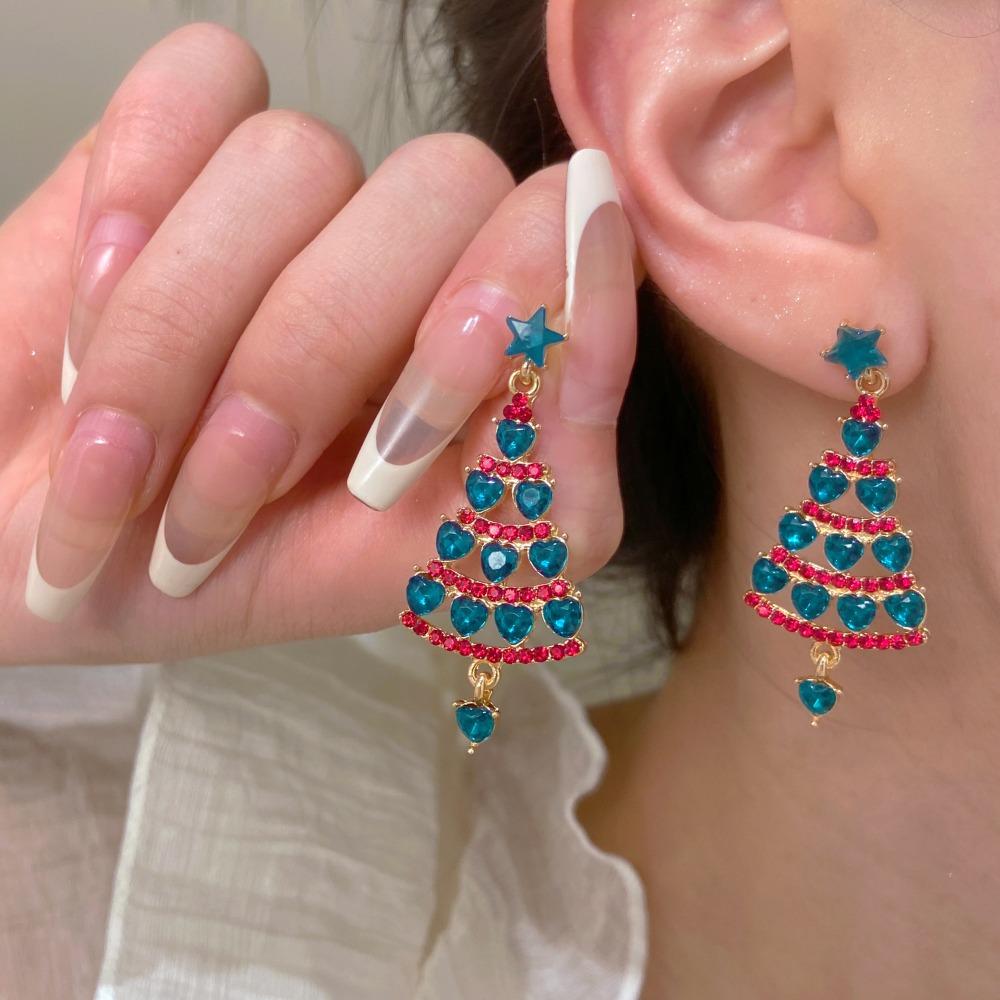 European Style Christmas Tree Earring Zinc Zinc Alloy Xmas Tree Ear Drop Luxurious Ear Pendants Party