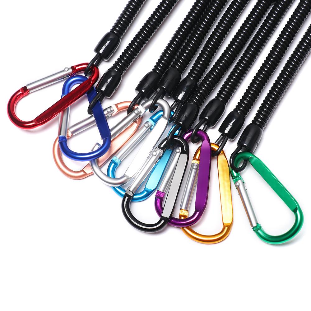 Tether Portable Fishing Lanyards Anti-lost Phone Keychain Spring Elastic Rope Camping Carabiner