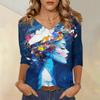 Женские топы, рубашка с рукавом три четверти, свободная повседневная рубашка с V-образным вырезом, футболка с принтом персонажей