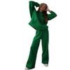 New Spring Autumn Casual Loungewear Set Loose Long Sleeve Wide Leg Pants 2 Piece Outfit Comfortable Elegant Women Fashion