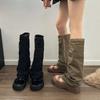 Толстые подошвы брюки сапоги сандалии женские летние новые стильные длинные сапоги увеличивающие рост Niche Clip Toe ретро взрывные уличные римские крутые сапоги