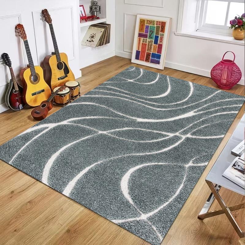 Modern Abstract Swirl Line Area Rug, Soft Wavy Pattern Floor Mat for Living Room Bedroom, Washable Non-Slip Home Decor Carpet