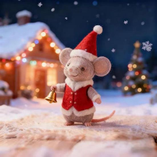Yousheng Handcrafted Felt Christmas Mouse Figurine Santa Hat Mice Ornament Simulation Rat Statue Animal Sculpture Home Office Desktop Decoration