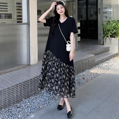 2025 Женское Летнее Длинное Платье Винтажное Цветочное Платье-Рубашка с Коротким Рукавом Базовое Повседневное Свободное Платье Большого Размера