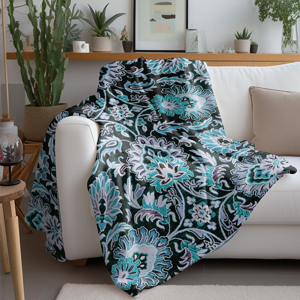 Black Floral Print Blanket Soft Fleece Throw Bed Sofa Cover Decorative Warm Cozy Gift