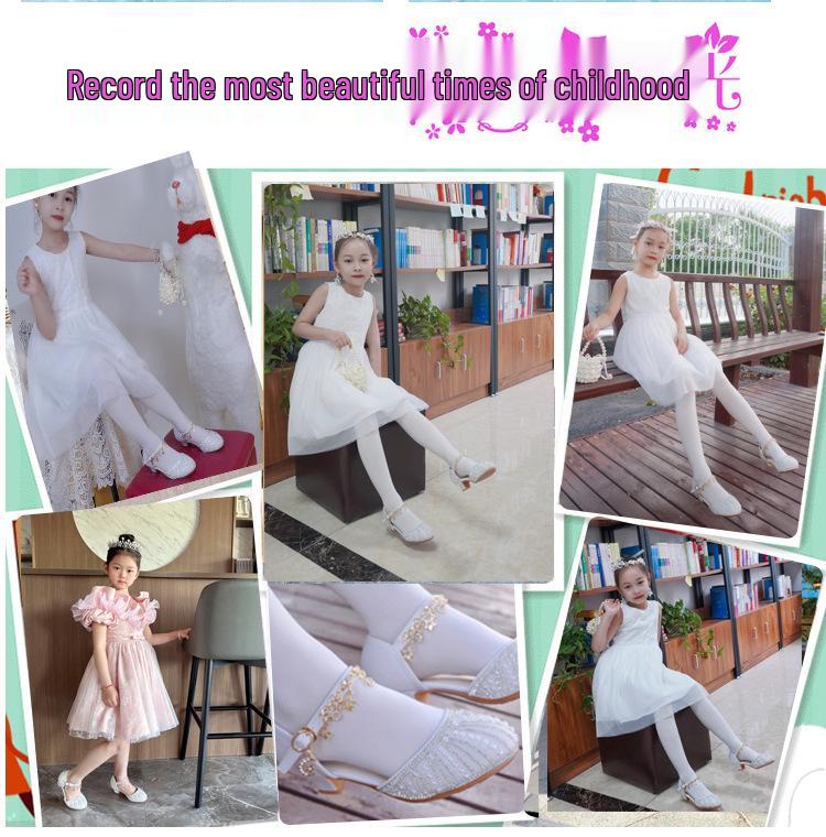 New Arrival: Girls' Crystal Bow High Heels - Shiny Princess Shoes for Piano Performances, Leather Material