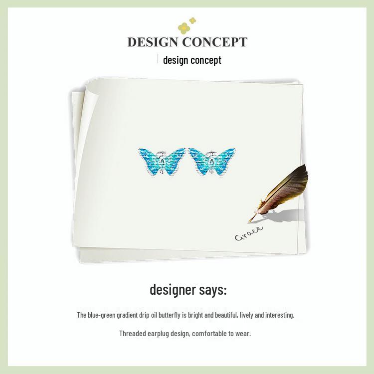 Bright Oil Drop Butterfly Earrings for Women - S925 Silver Threaded Ear Jewelry