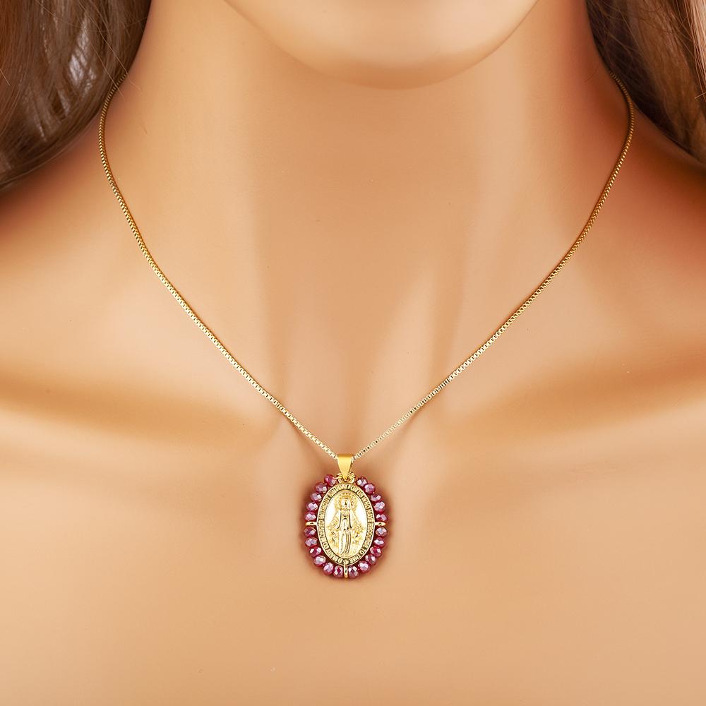 Nidin High Quality Ellipse Shape Zircon Charms Pendant For Women Copper Choker Necklace Lady Girl Religious Style Jewelry Gifts