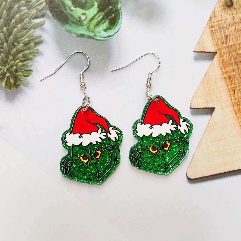 Acrylic Green Monster Apple Christmas Dangle Earrings | DIY European-American Style