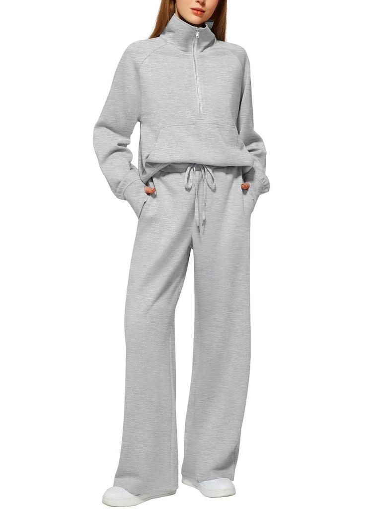 Женский oversized свитшот на молнии до середины и комплект брюк с широкими штанинами Осень/Зима 2025