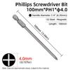 100mm Cross Head Screwdriver Bit Magnetic PH1 PH2 Phillips Screw Driver Bits 1/4” Hex Shank S2 Alloy Steel Electric Hand Tools