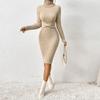 Womens High Neck Slim Fit Knit Sweater Dress Solid Color Long Sleeve Casual Chic Outfit
