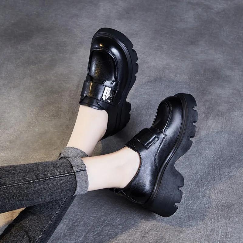 6 см роскошный дизайн подлинная коровья кожа мокасины женские туфли на высоком каблуке британский стиль кроссовки на металлической платформе застежка-липучка