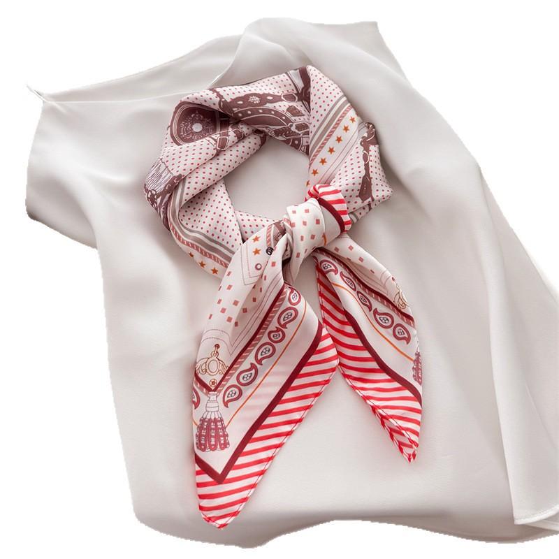 Chain Equestrian Printed Scarf Simulation Silk Retro Premium Sunscreen Shawl Neck Square Scarf Silk Scarf Headscarf