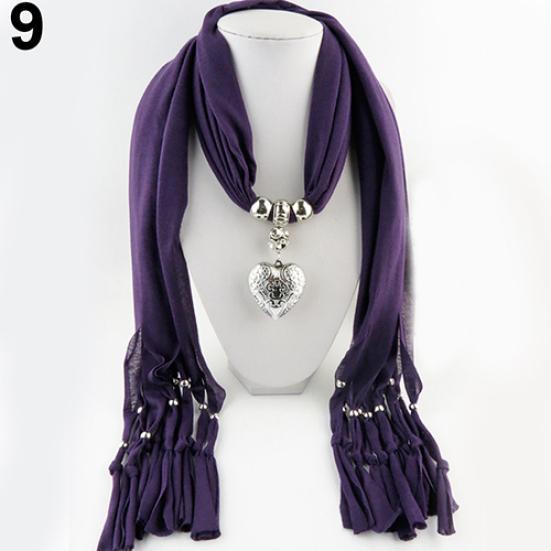 Women Fashion Soft Bead Tassels Scarf with Love Heart Charm Pendant Accessory