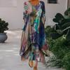 Layered Boho Dresses for Women Summer Floral Irregular Hem Maxi Dress Long Sleeve V-Neck Flowy Plus Size A-Line Dress