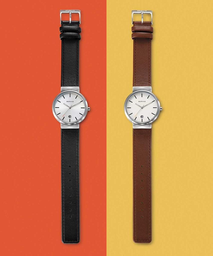 Bering Classic Скандинавские часы из простроченной телячьей кожи для мужчин и женщин, 11035-400-J [Официальный импорт]