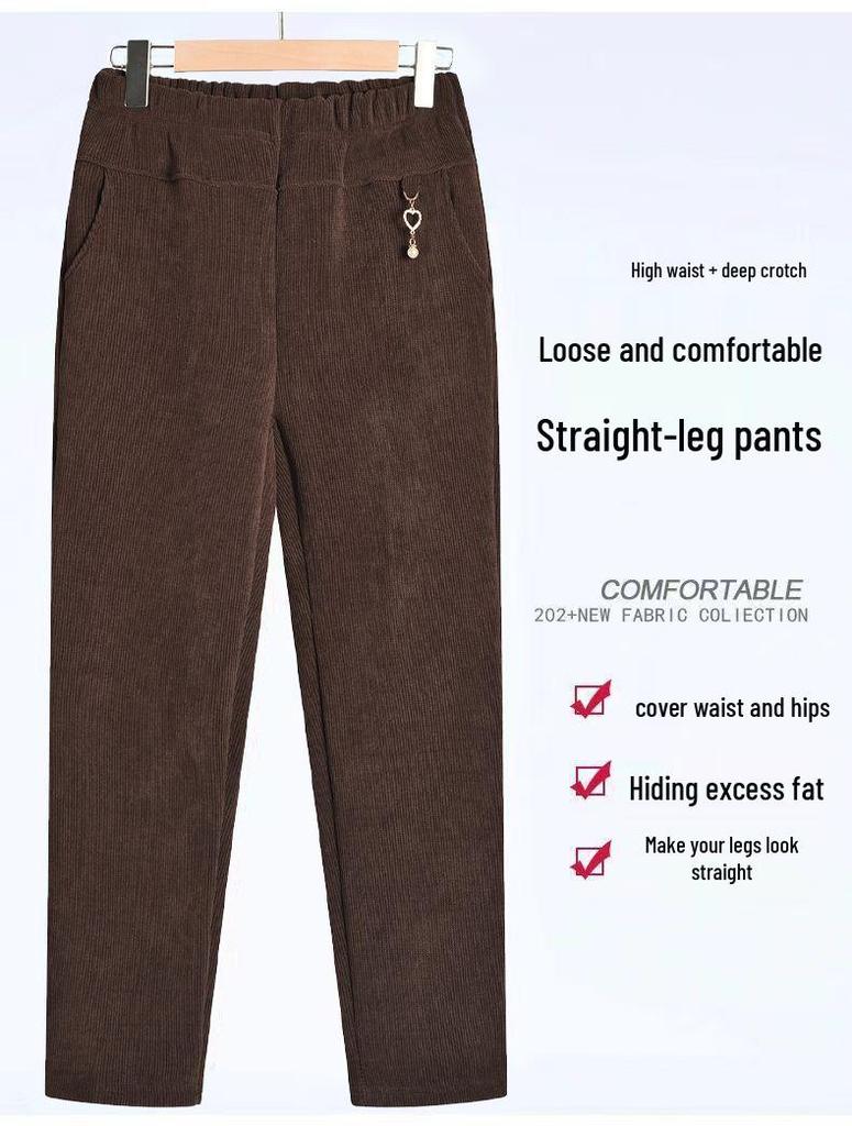 Бабушкины вельветовые брюки больших размеров на флисовой подкладке для весны, осени и зимы