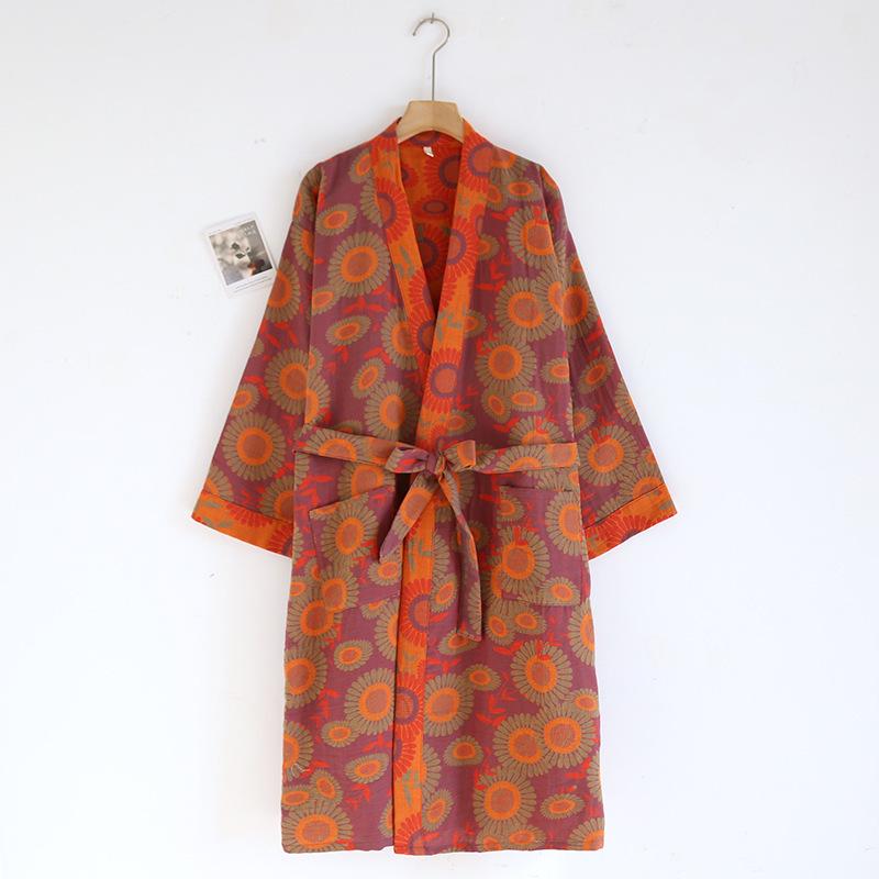 Женская юката из жаккардового хлопка в стиле ретро: Легкая ночная рубашка и пижама в стиле кимоно на весну/осень.