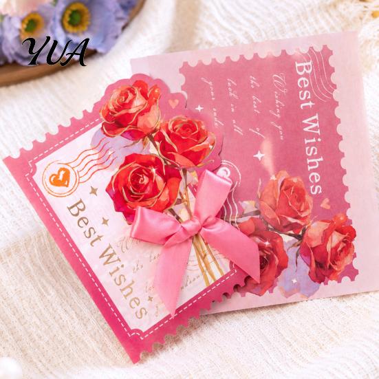 Ribbon Bow Cards Floral Greeting Card with Envelope, Thank You Bow, Wedding Best Wishes Note for Wedding, Birthday, Baby Shower, Graduation Blessing