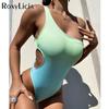 Asymmetric Colorful One Shoulder Cut Out Women Swimwear One Piece Swimsuit Female High Cut Bather Bathing Suit Swim Lady