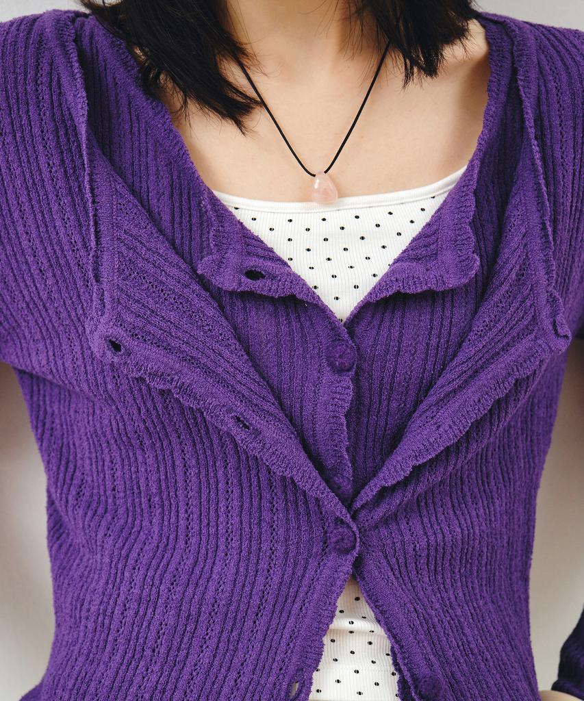 Mongdol [Набор] Кардиган с ажурной вязкой и топ Фиолетовый Mdcd059Violet