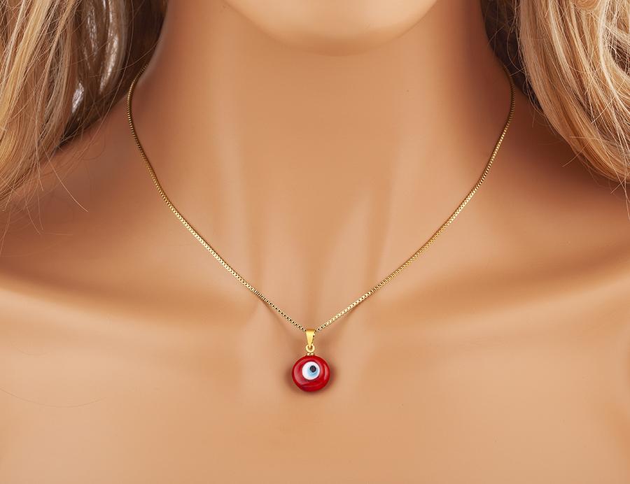 Nidin New Retro Disk Shape Evil Eye Zircon Pendant Necklace For Women Girl Daily Party Clavicle Chain Jewelry Accessories Gifts
