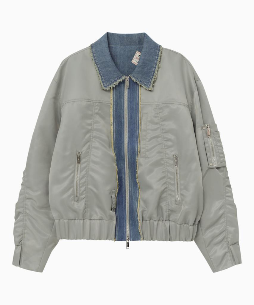 Znuz Denim Patch Nylon Bomber - Light Khaki