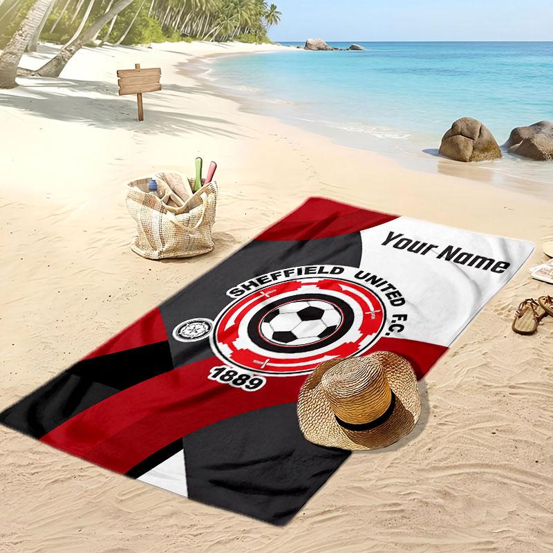 Sheffield United FC Personalized Printed Beach Towel Soccer Logo Support Custom Name Text Absorbent Towel For Sport Travel Special Gift