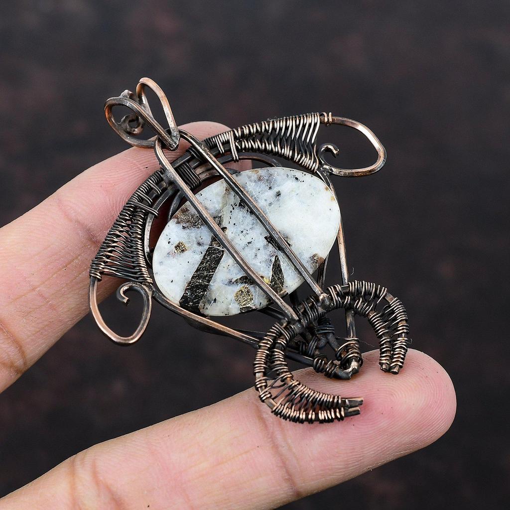 Астрофиллитовый кулон, медная проволока, обернутые ювелирные изделия, кулон ручной работы с драгоценным камнем, черепаха, медные украшения, новый кулон, подарок для женщин