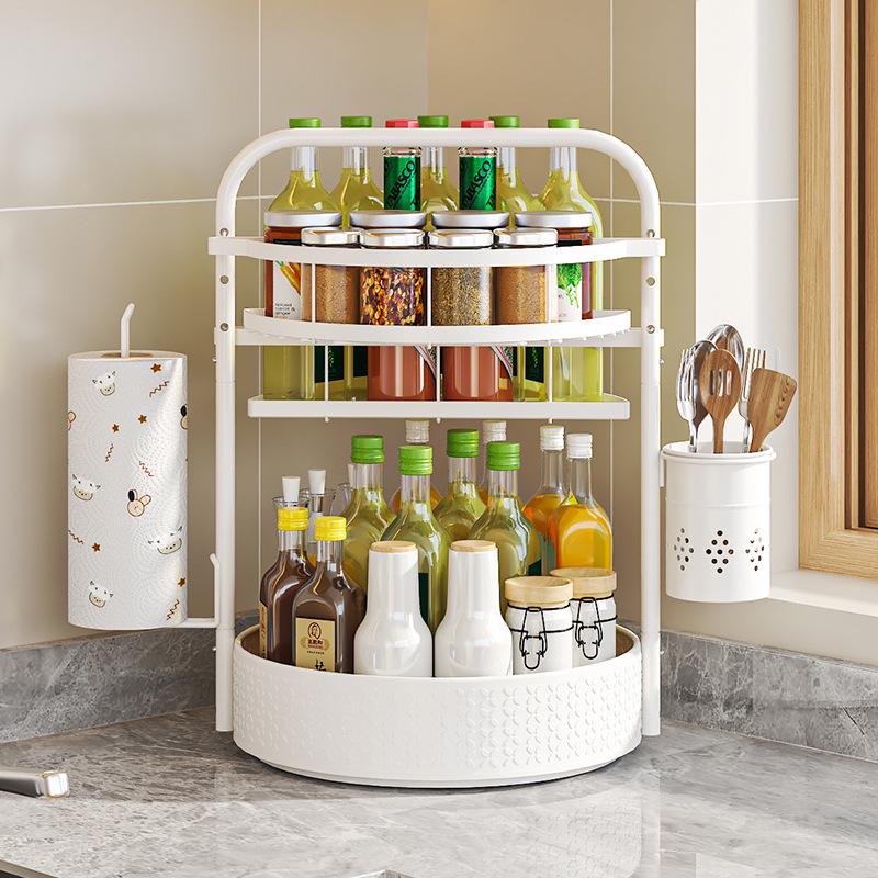 Rotating Kitchen Spice Rack with Jars for BBQ and Countertop Storage