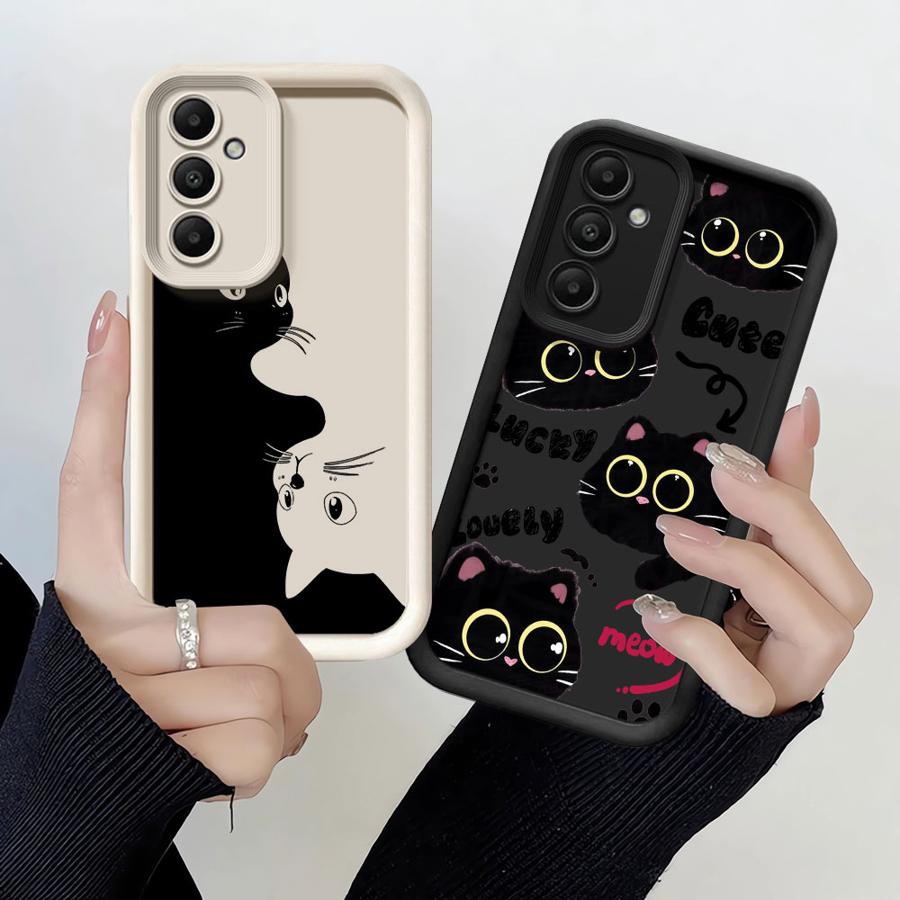 Мультяшный Черный Кот Мягкий Чехол для Samsung Galaxy A36 A32 A33 A14 A24 A13 A34 A23 A12 A26 A22 A16 A56