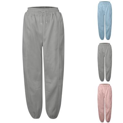 Женские однотонные повседневные брюки с высокой талией, спортивные спортивные брюки для бега с карманами