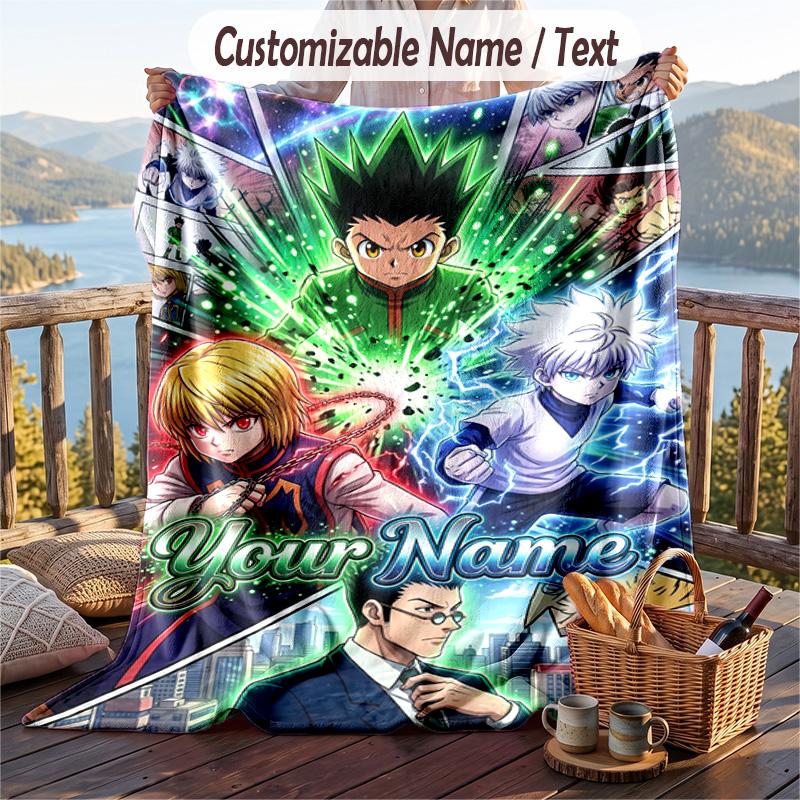 Personalized Flannel Throw Blanket,Hunter × Hunter Custom Printed Name, Cozy Plush Blanket For Home Use