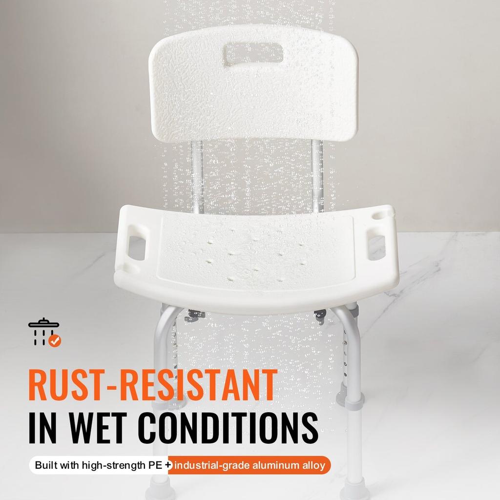 Shower Chair, Shower Seat with Back, Adjustable Height Shower Stool, Shower Chair for Inside Shower Bathtub, Non-slip Bathroom Bench Bath Chair for