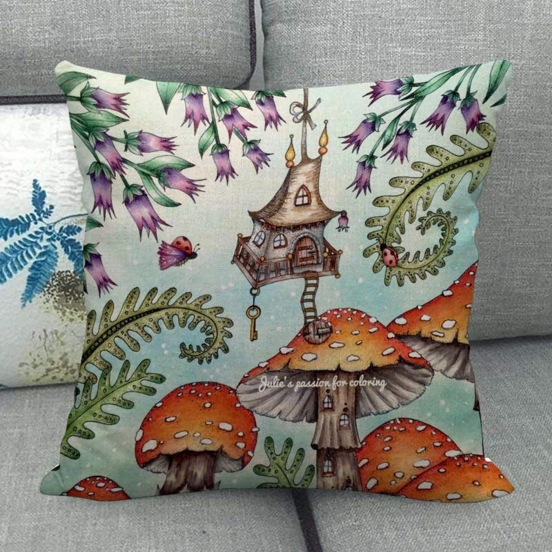 45X45см Наволочка с грибным артом Квадратная на молнии Хлопково-льняные наволочки Спальня Дом Офис Декоративная наволочка WJY12.25