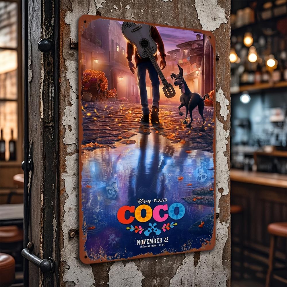 Настенное искусство Мигель и Эктор Ривера "Тайна Коко" - Официальное лицензированное Железное Деко, Яркая Уличная Сцена с Гитарой и Собакой, 8x12 Дюймов, Идеа
