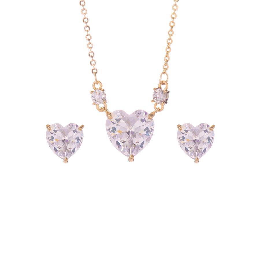 Hot Selling Romantic Gold and Silver Plated Jewelry Set Shining Zircon Heart Pendant Earrings Pendant Necklace for Women Gift